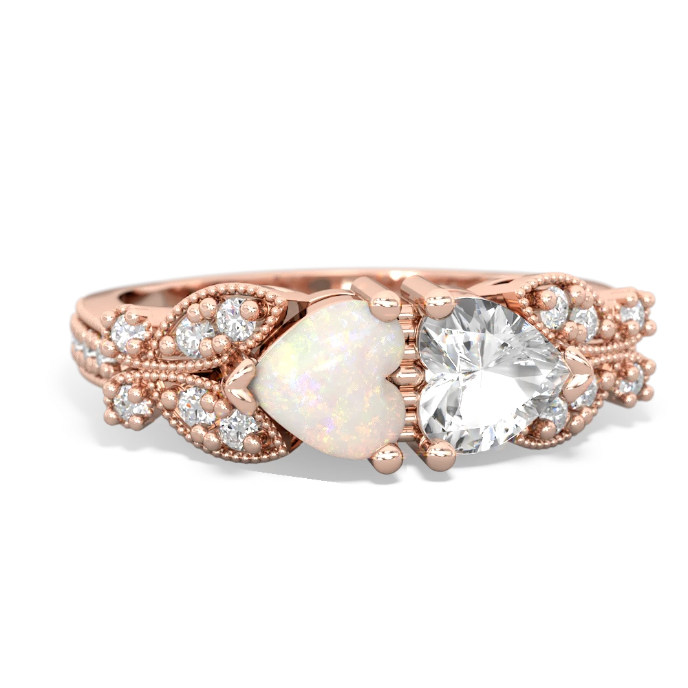 Opal Diamond Butterflies 14K Rose Gold ring R5601