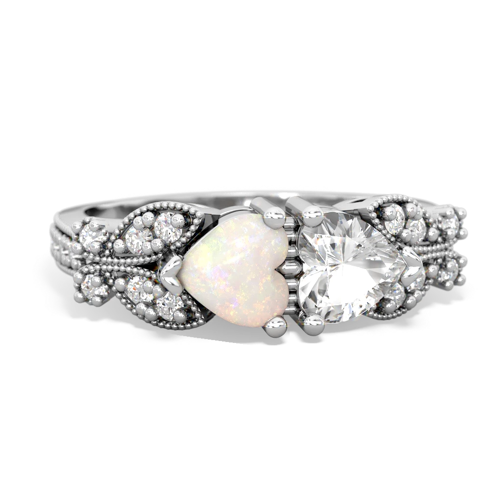 Opal Diamond Butterflies 14K White Gold ring R5601