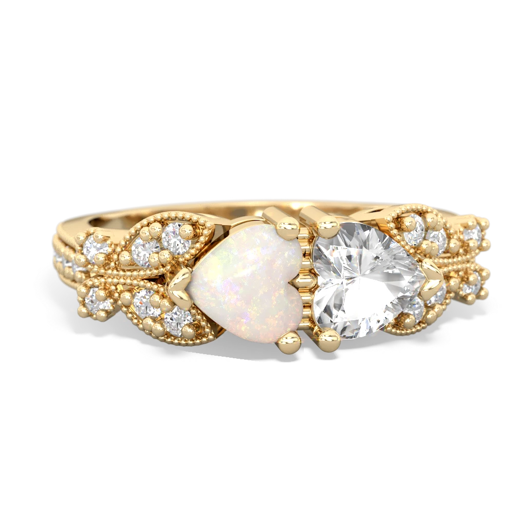 Opal Diamond Butterflies 14K Yellow Gold ring R5601