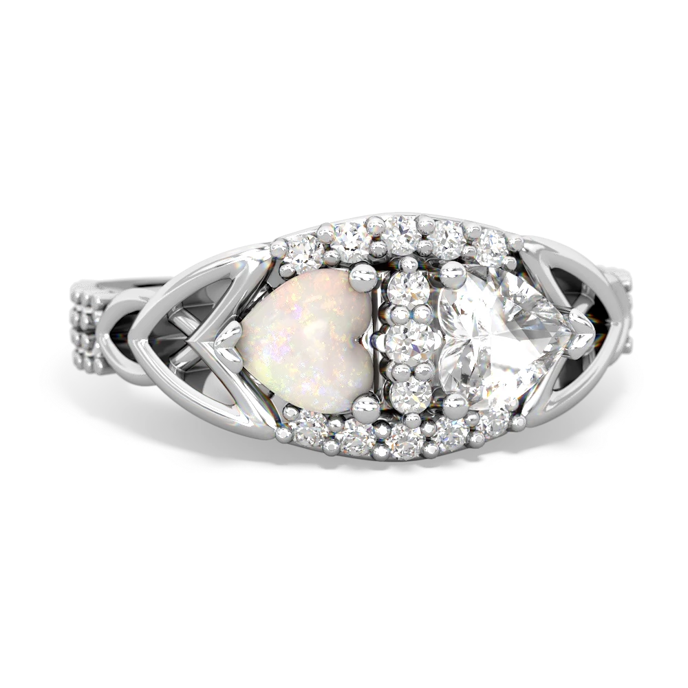 Opal Sparkling Celtic Knot 14K White Gold ring R2645