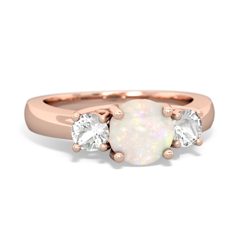 Opal Three Stone Round Trellis 14K Rose Gold ring R4018