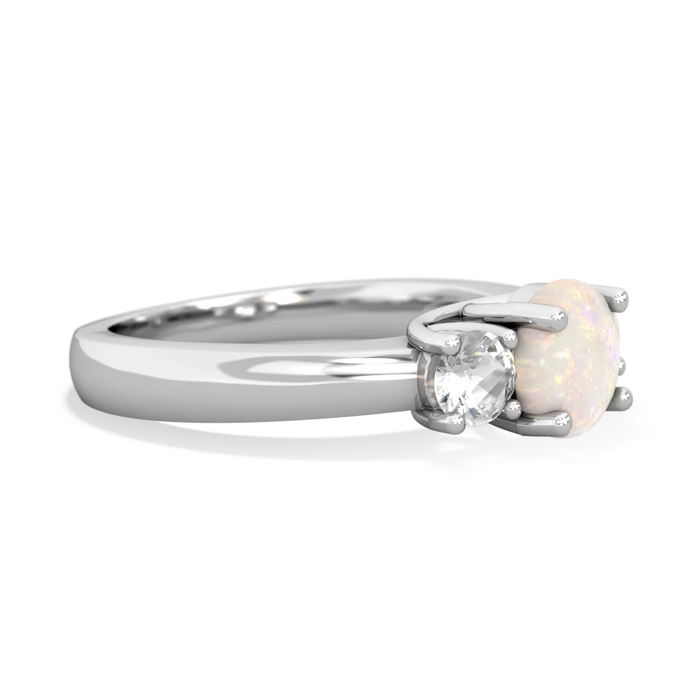 Opal Three Stone Round Trellis 14K White Gold ring R4018