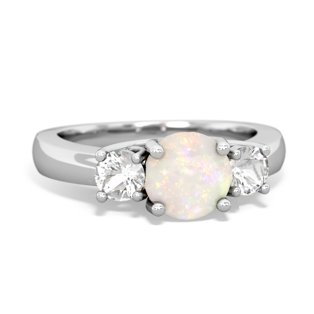 Opal Three Stone Round Trellis 14K White Gold ring R4018