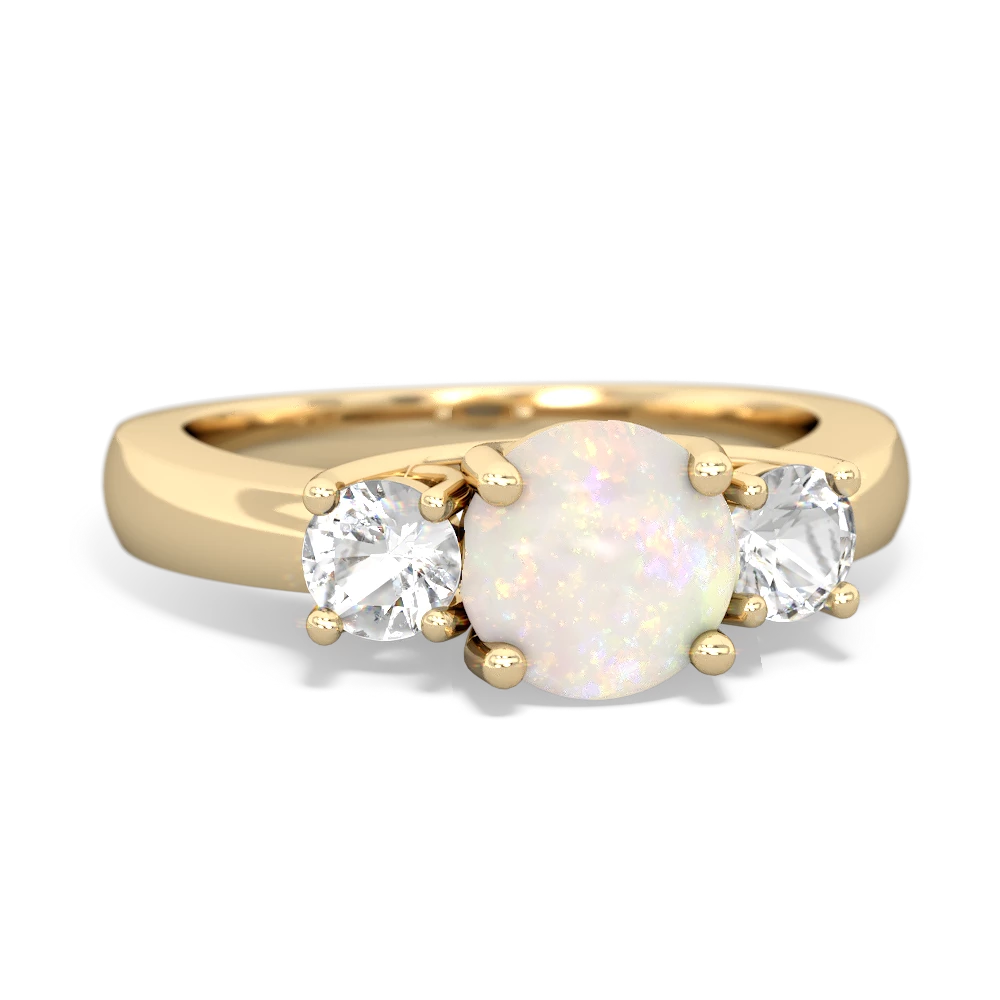 Opal Three Stone Round Trellis 14K Yellow Gold ring R4018