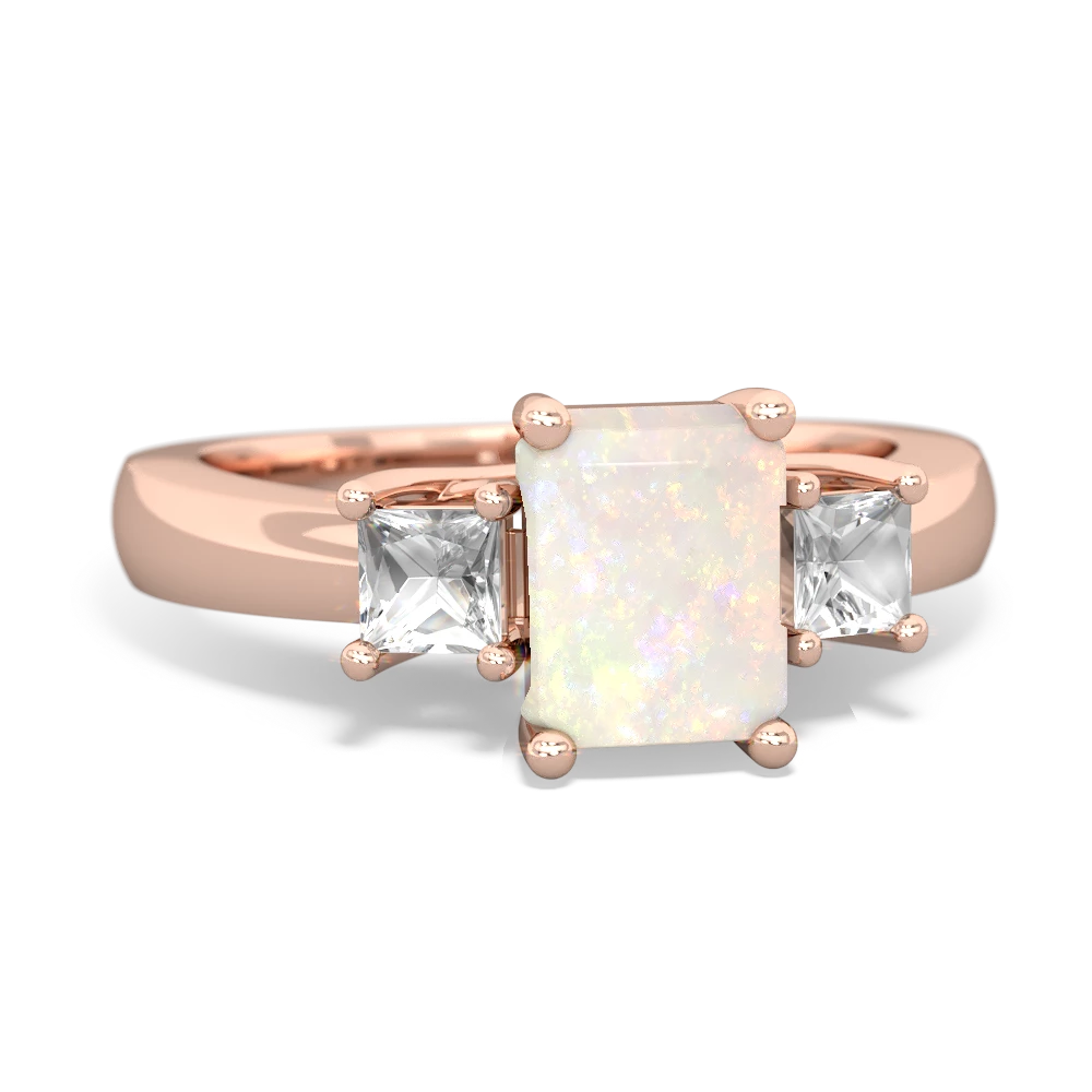 Opal Three Stone Emerald-Cut Trellis 14K Rose Gold ring R4021