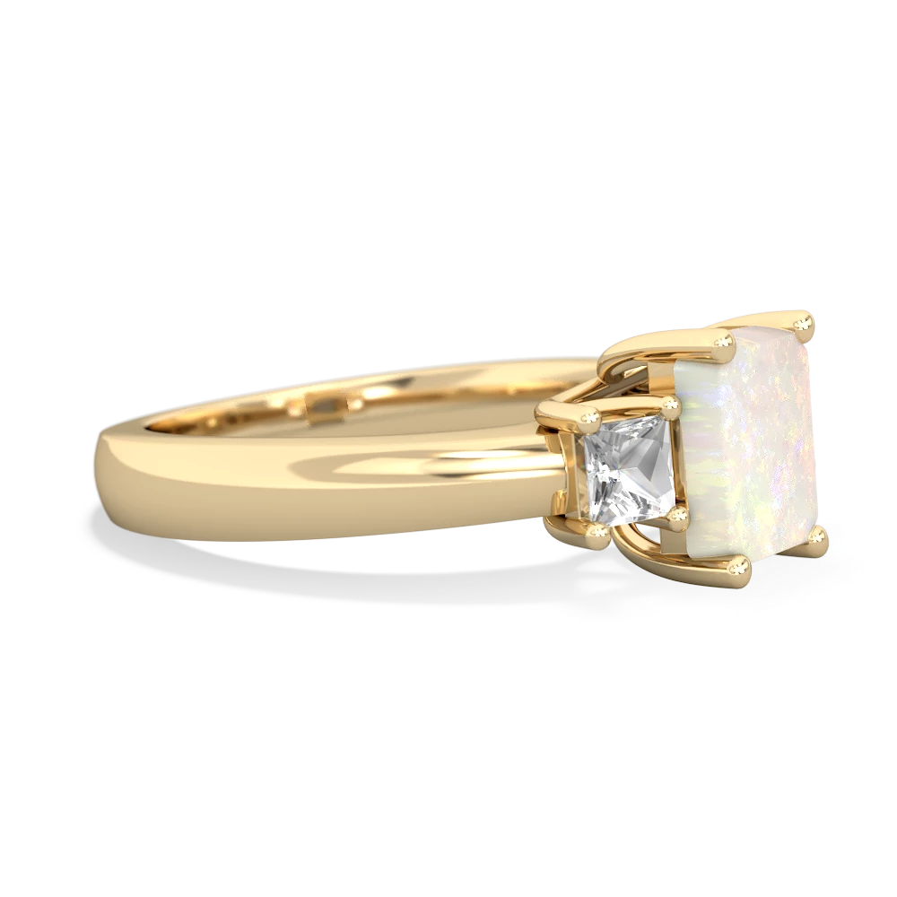 Opal Three Stone Emerald-Cut Trellis 14K Yellow Gold ring R4021