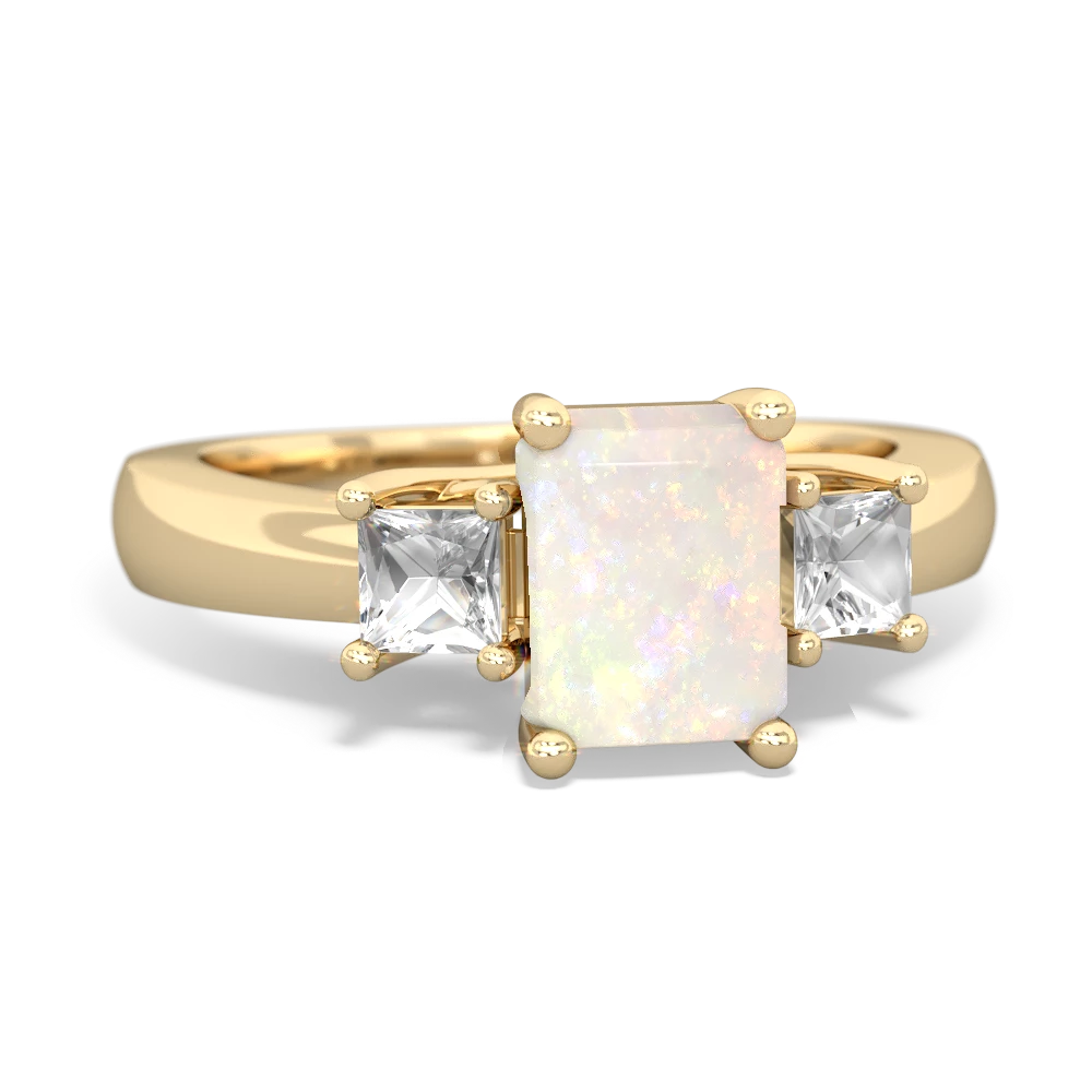 Opal Three Stone Emerald-Cut Trellis 14K Yellow Gold ring R4021