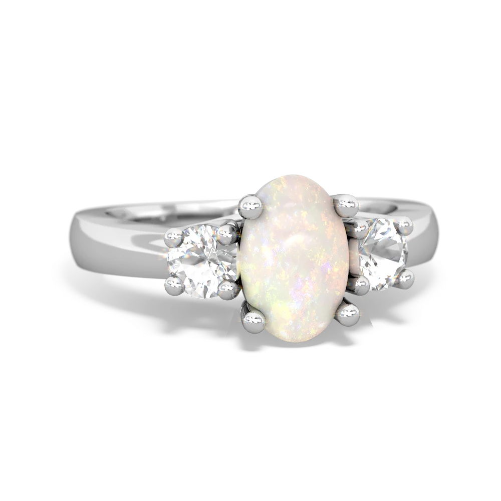 Opal Three Stone Oval Trellis 14K White Gold ring R4024