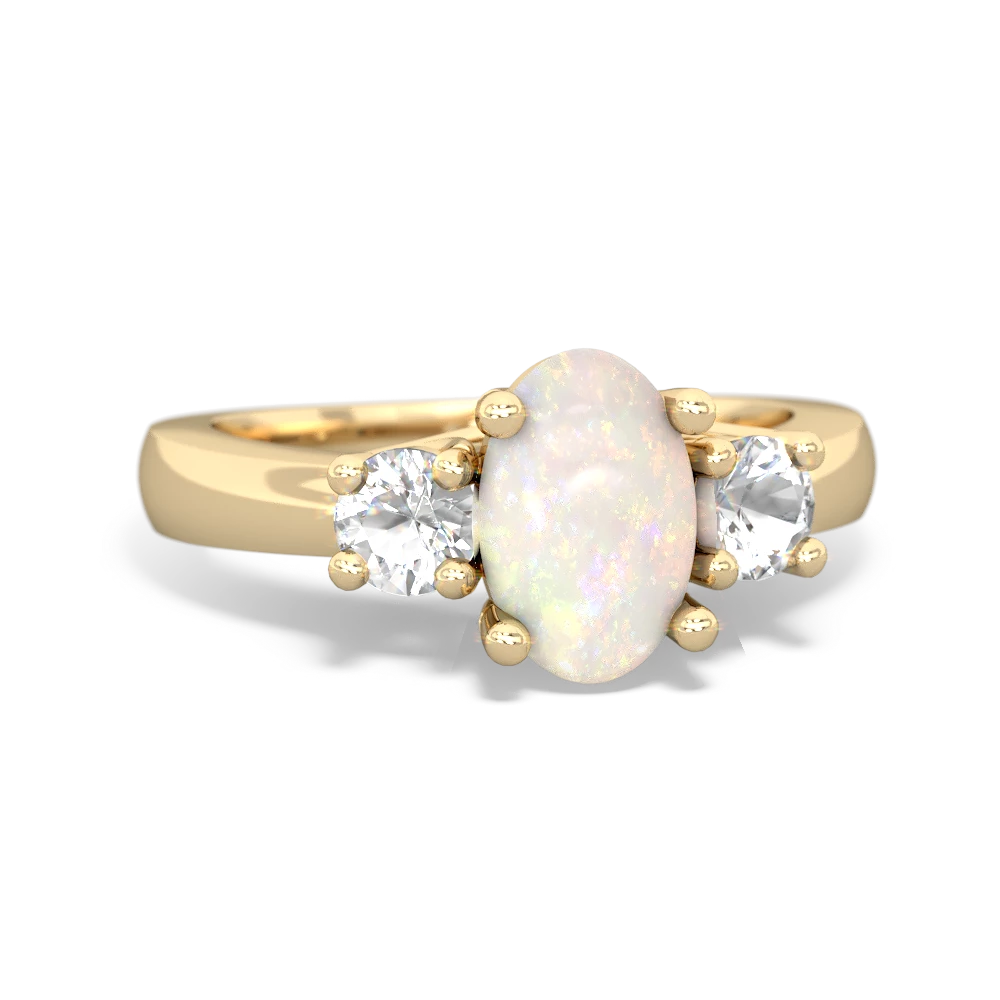 Opal Three Stone Oval Trellis 14K Yellow Gold ring R4024