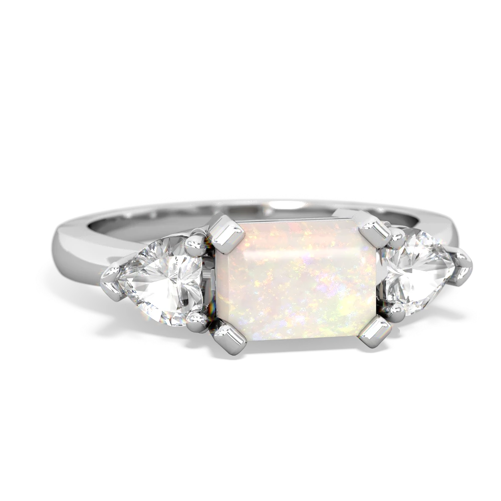 Opal Three Stone 14K White Gold ring R5235