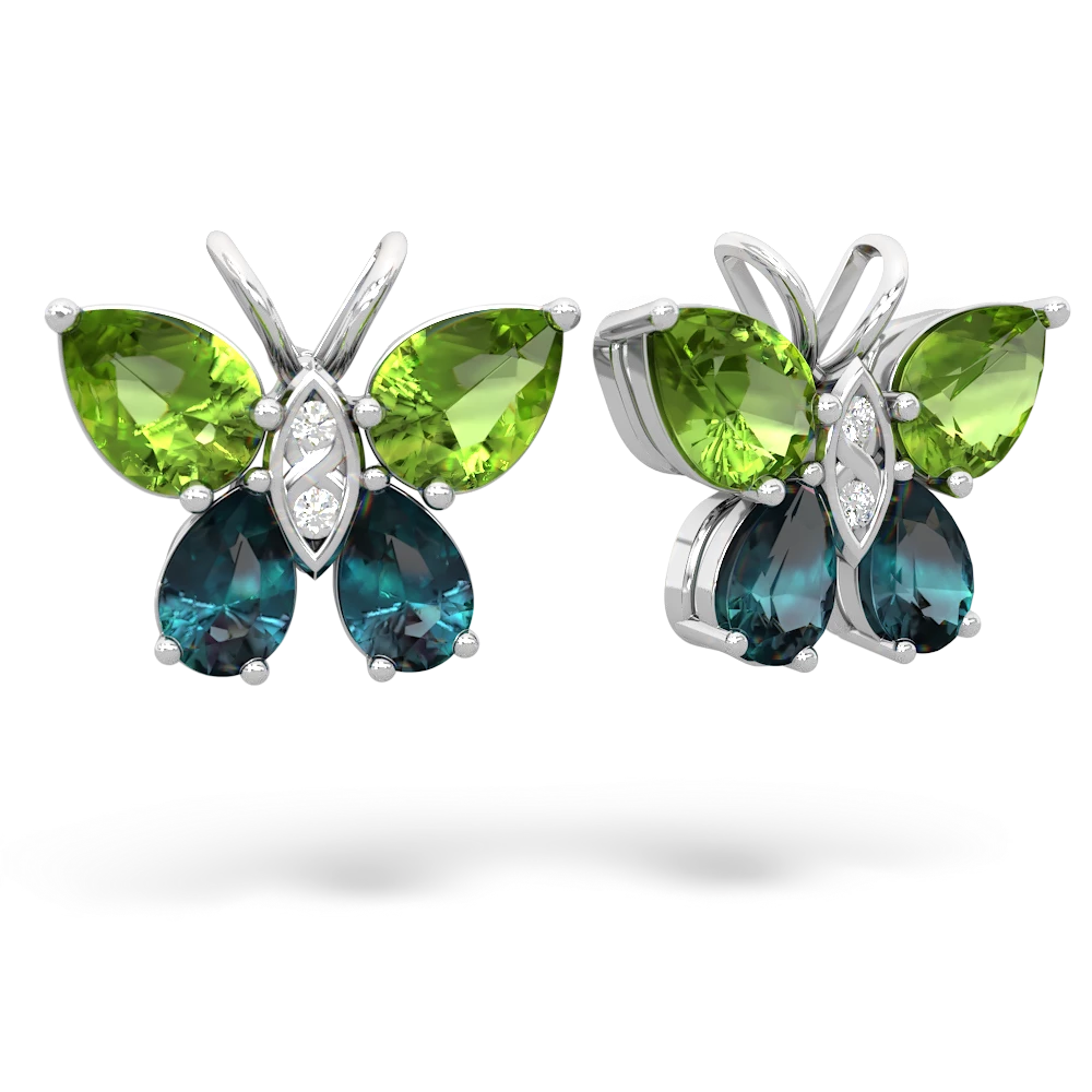 Peridot Butterfly 14K White Gold earrings E2215