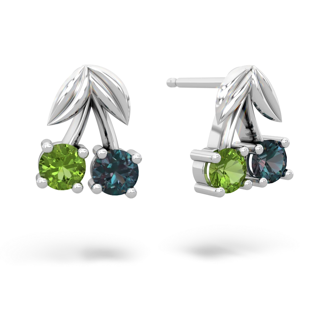 Peridot Sweet Cherries 14K White Gold earrings E7001