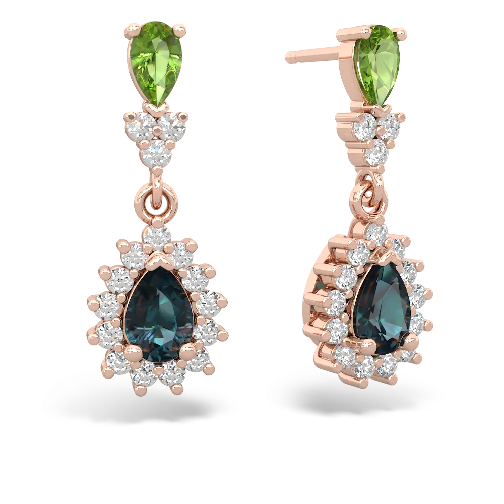 Peridot Halo Pear Dangle 14K Rose Gold earrings E1882