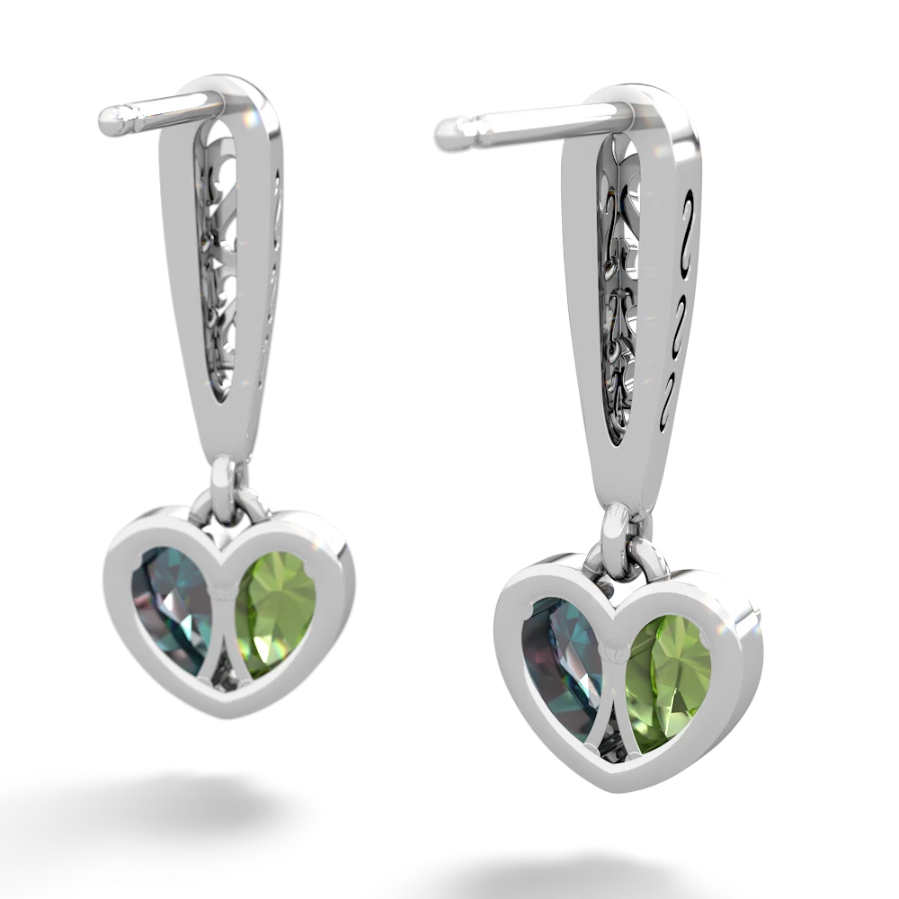 Peridot Filligree Heart 14K White Gold earrings E5070