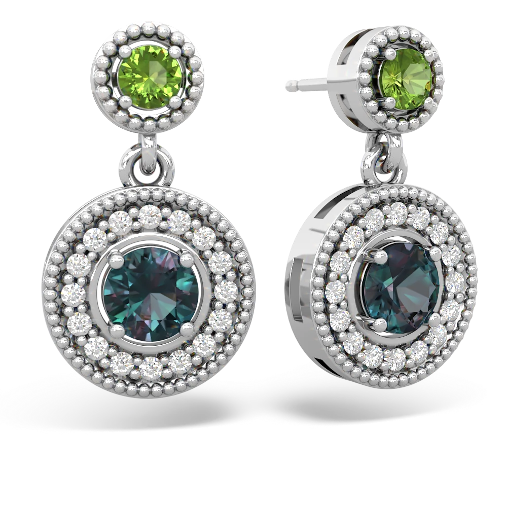 Peridot Halo Dangle 14K White Gold earrings E5319