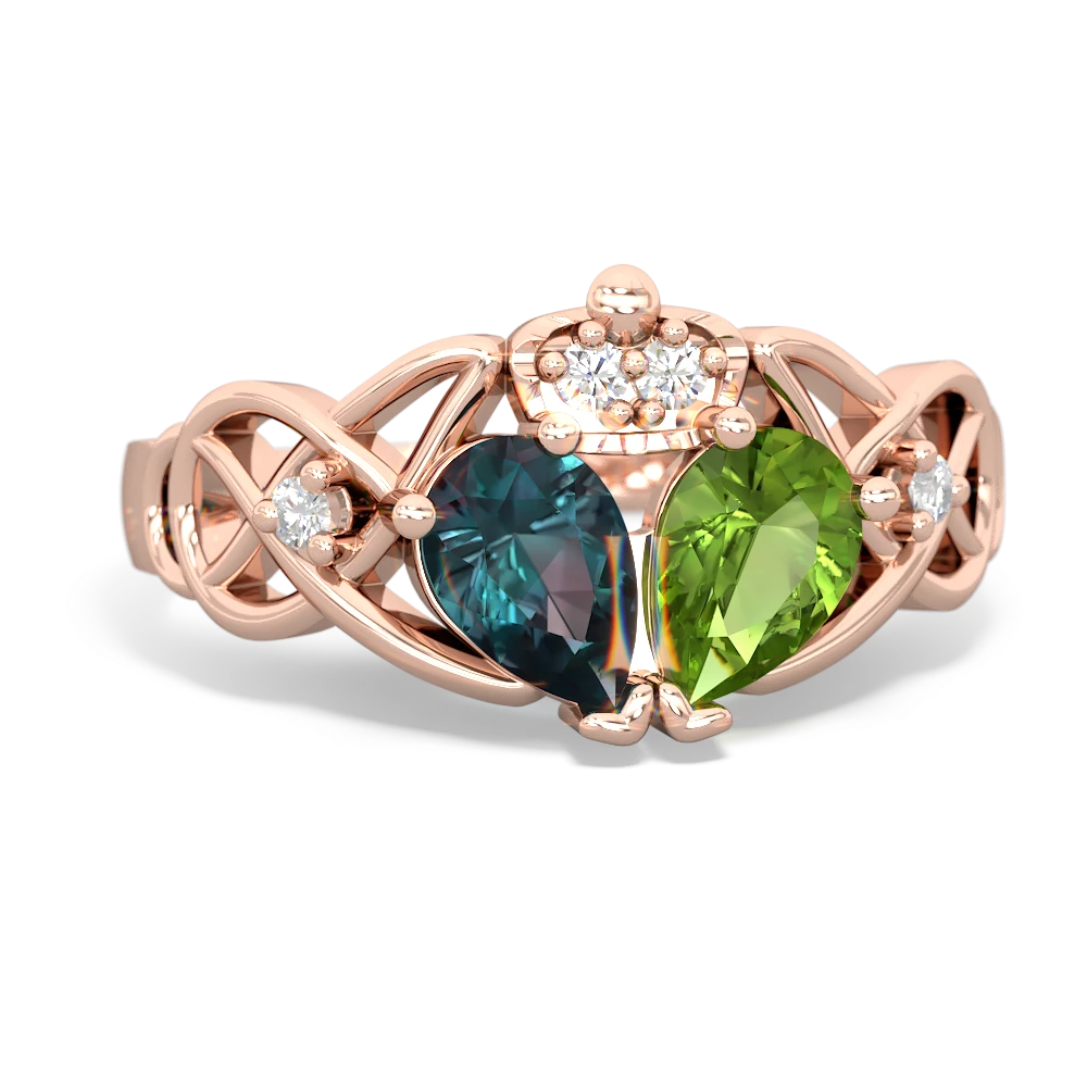 Peridot 'One Heart' Celtic Knot Claddagh 14K Rose Gold ring R5322