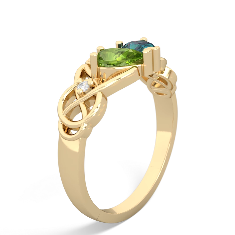 Peridot 'One Heart' Celtic Knot Claddagh 14K Yellow Gold ring R5322