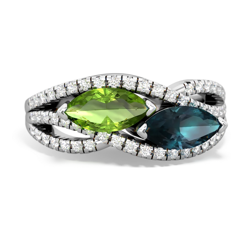 Peridot Diamond Rivers 14K White Gold ring R3070