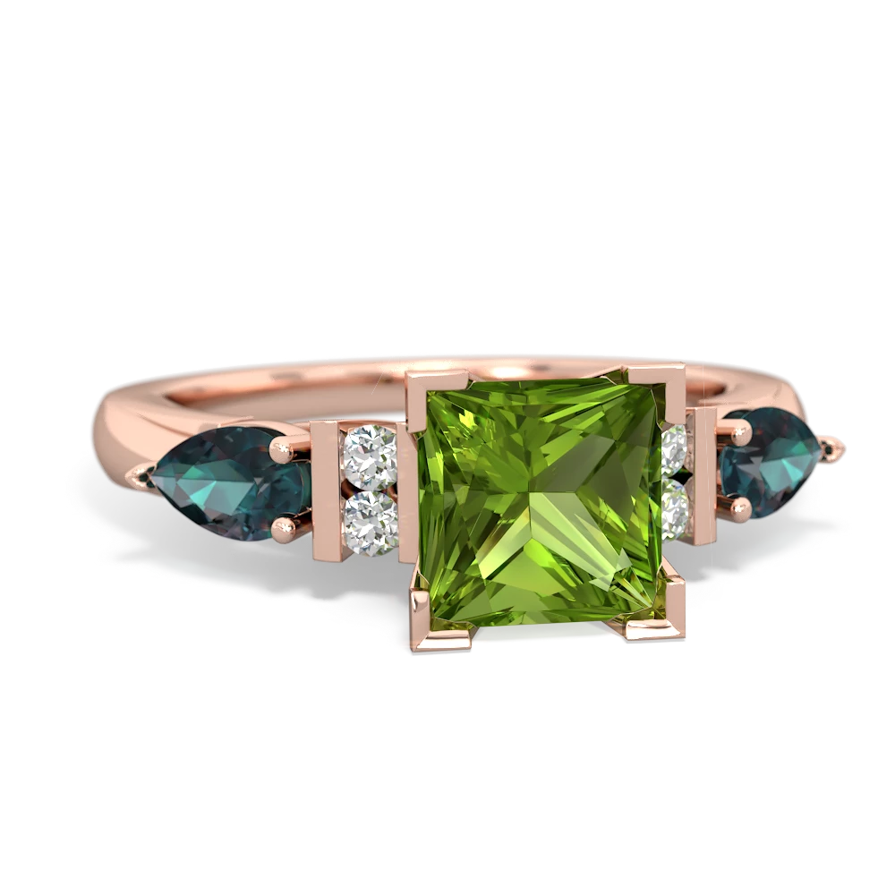 Peridot 6Mm Princess Eternal Embrace Engagement 14K Rose Gold ring C2002