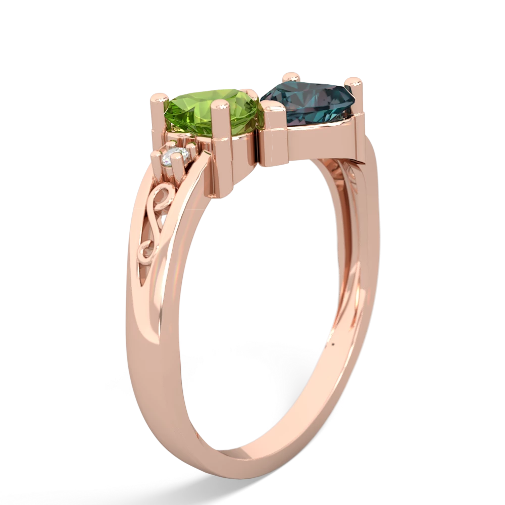 Peridot Snuggling Hearts 14K Rose Gold ring R2178