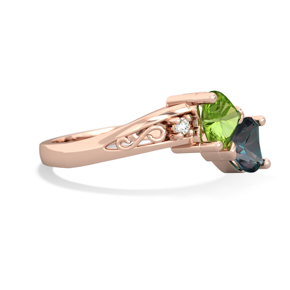 Peridot Snuggling Hearts 14K Rose Gold ring R2178