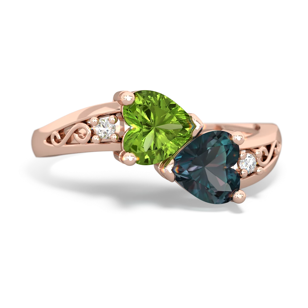 Peridot Snuggling Hearts 14K Rose Gold ring R2178