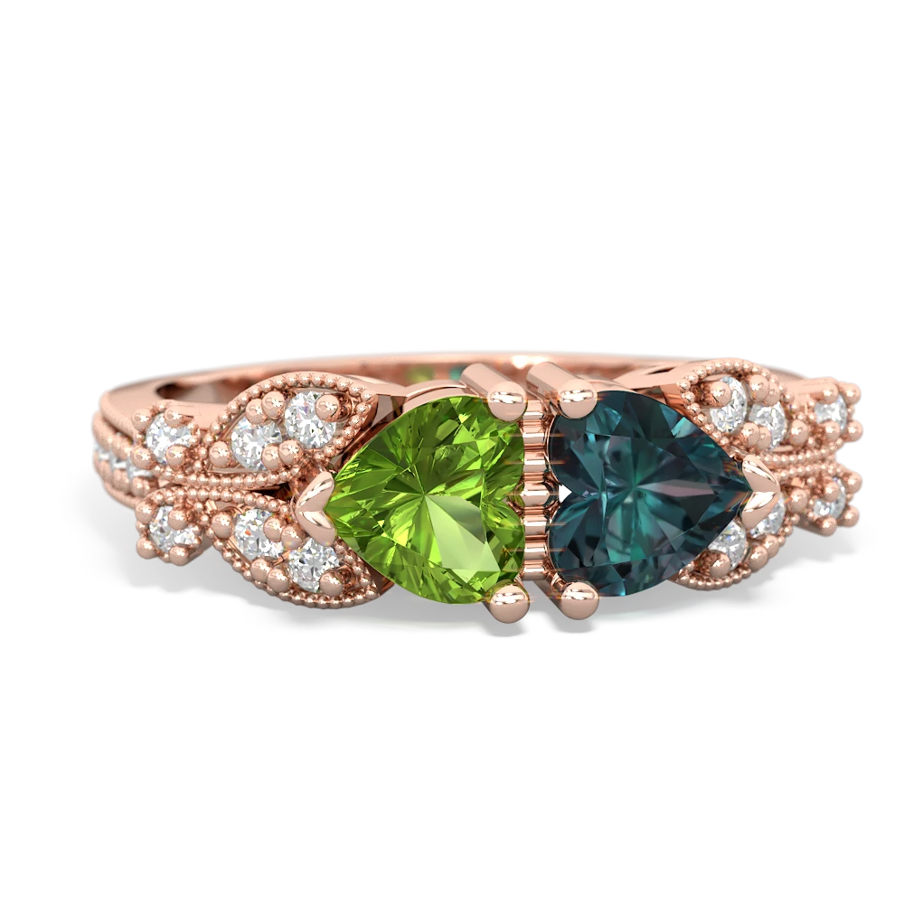 Peridot Diamond Butterflies 14K Rose Gold ring R5601