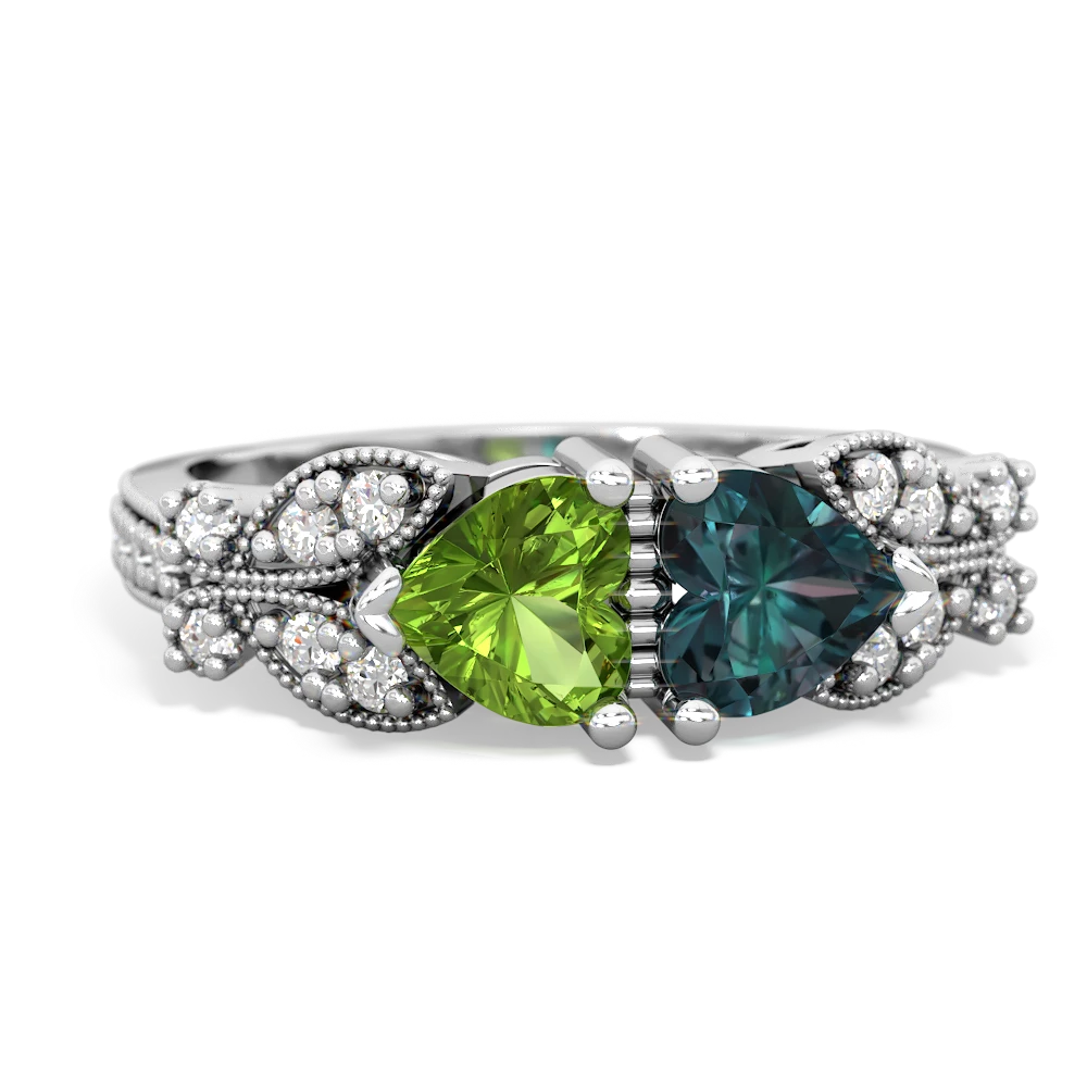 Peridot Diamond Butterflies 14K White Gold ring R5601