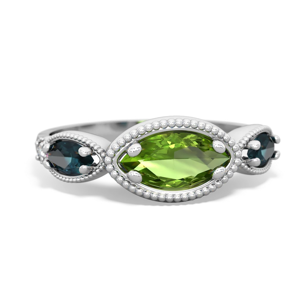 Peridot Milgrain Marquise 14K White Gold ring R5700