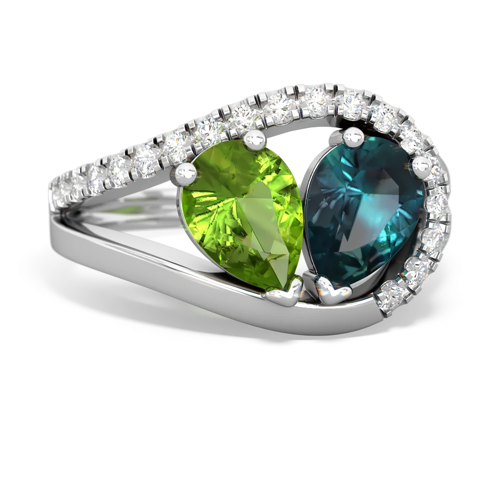 Peridot Nestled Heart Keepsake 14K White Gold ring R5650