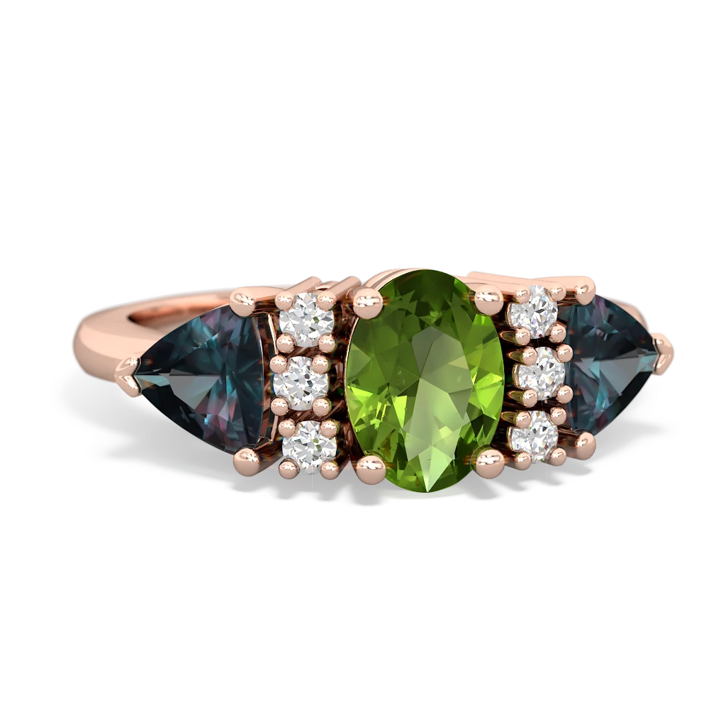 Peridot Antique Style Three Stone 14K Rose Gold ring R2186
