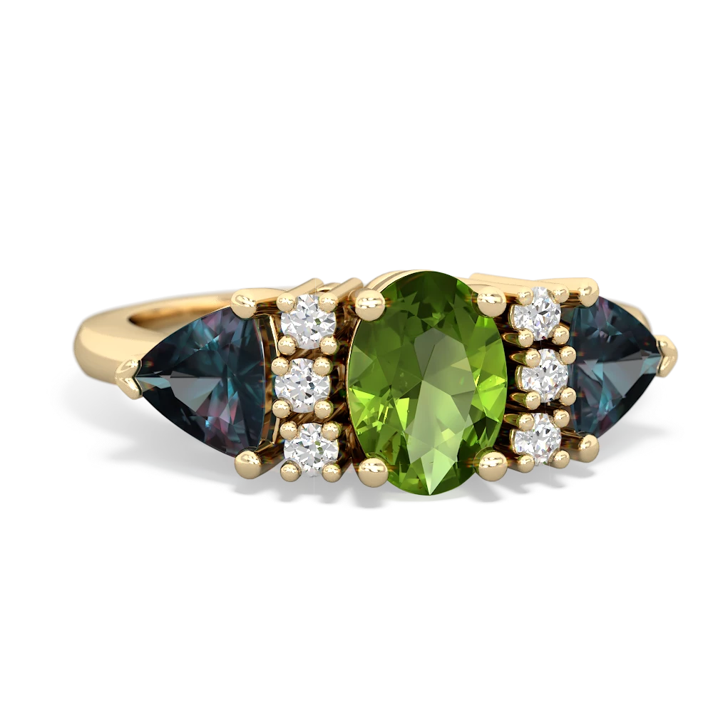 Peridot Antique Style Three Stone 14K Yellow Gold ring R2186