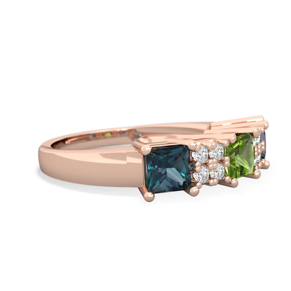 Peridot Three Stone Diamond Cluster 14K Rose Gold ring R2592