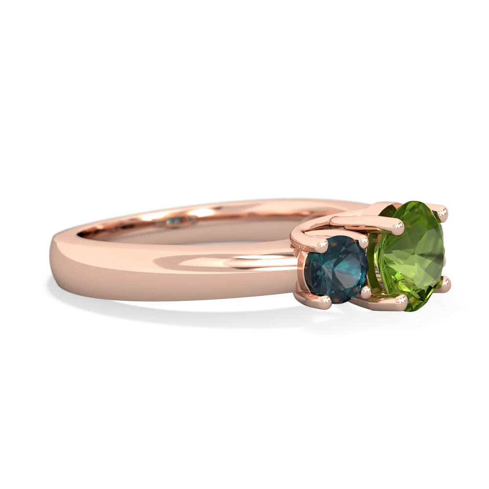 Peridot Three Stone Round Trellis 14K Rose Gold ring R4018