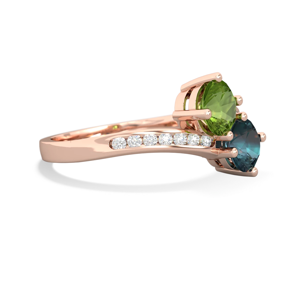 Peridot Channel Set Two Stone 14K Rose Gold ring R5303