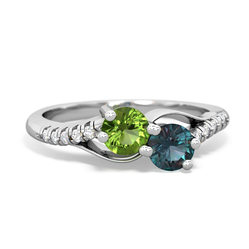 Peridot Infinity Pave Two Stone 14K White Gold ring R5285