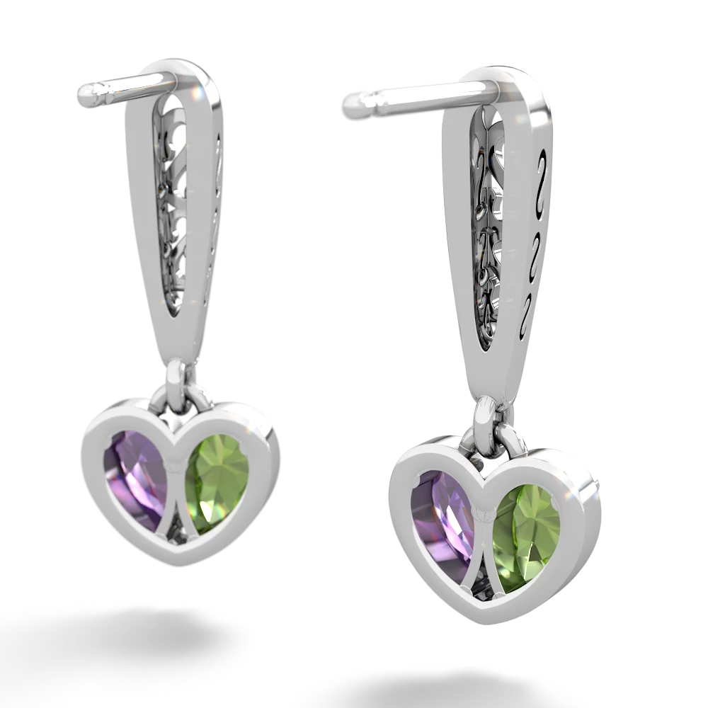 Peridot Filligree Heart 14K White Gold earrings E5070