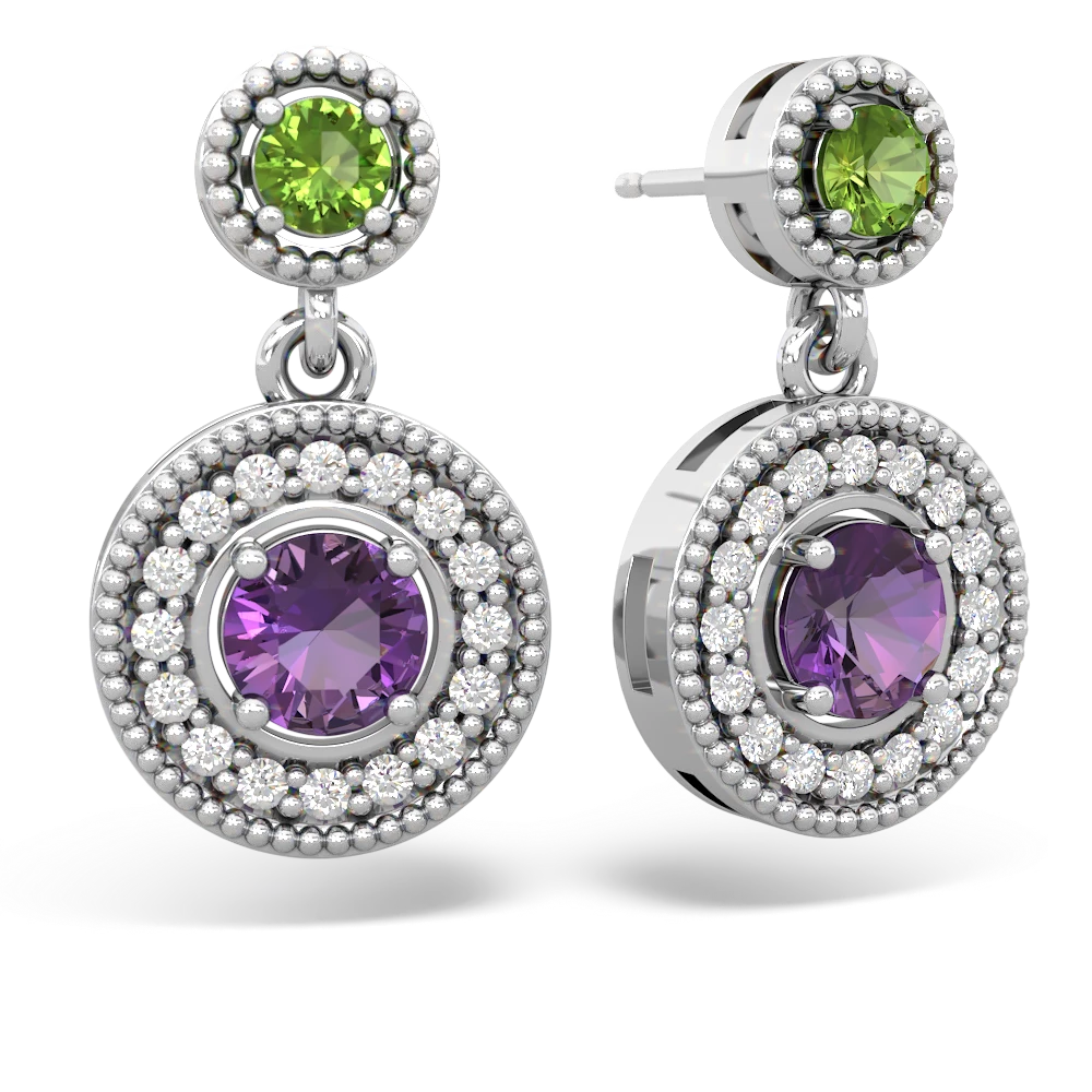 Peridot Halo Dangle 14K White Gold earrings E5319