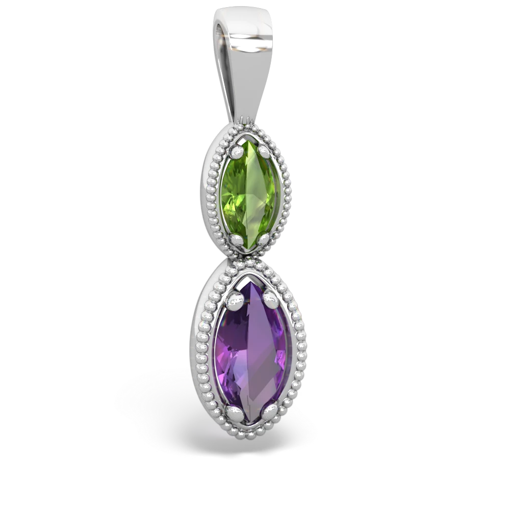 Peridot Amethyst Antique style Halo Necklace 14K White Gold JewelsForMe