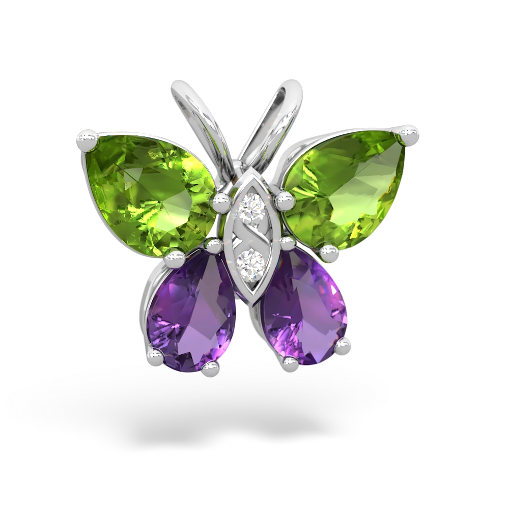 Peridot Butterfly 14K White Gold pendant P2215