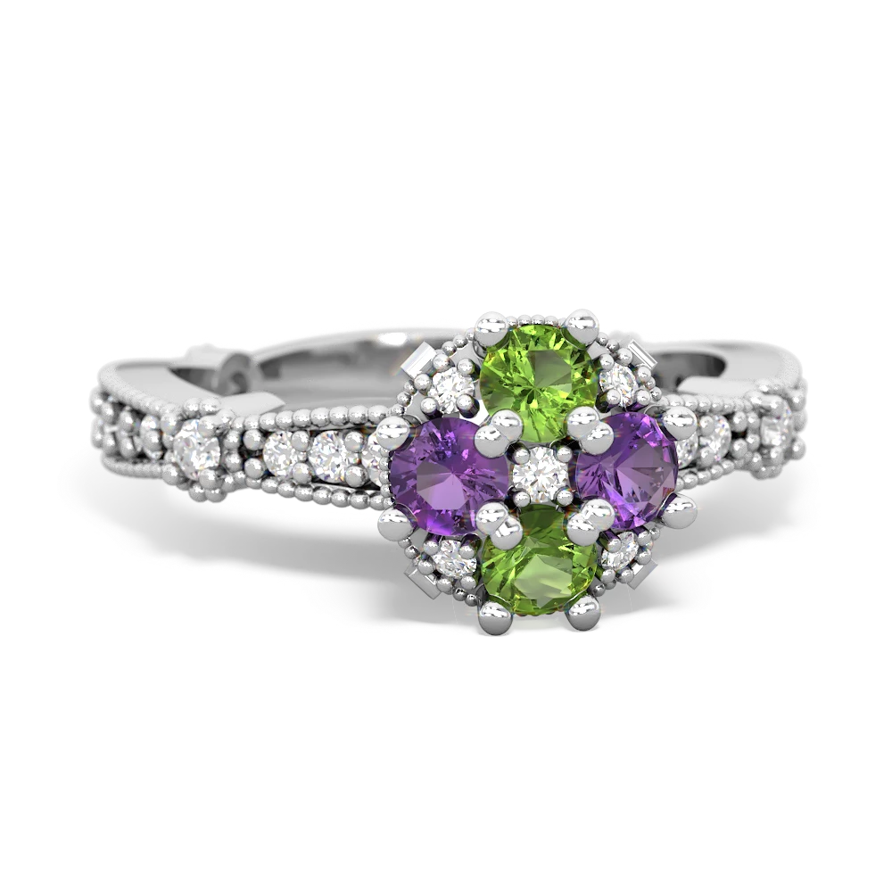 Peridot Sparkling Tiara Cluster 14K White Gold ring R26293RD