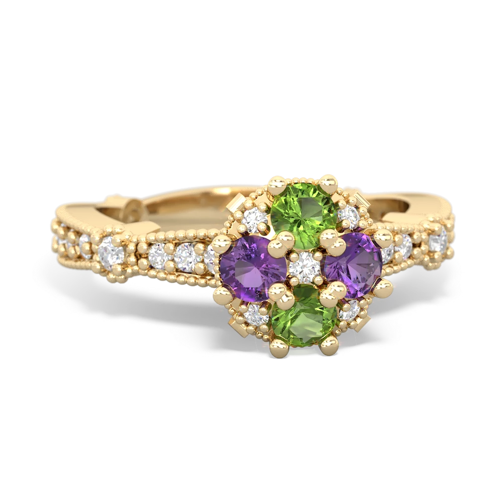 Peridot Sparkling Tiara Cluster 14K Yellow Gold ring R26293RD