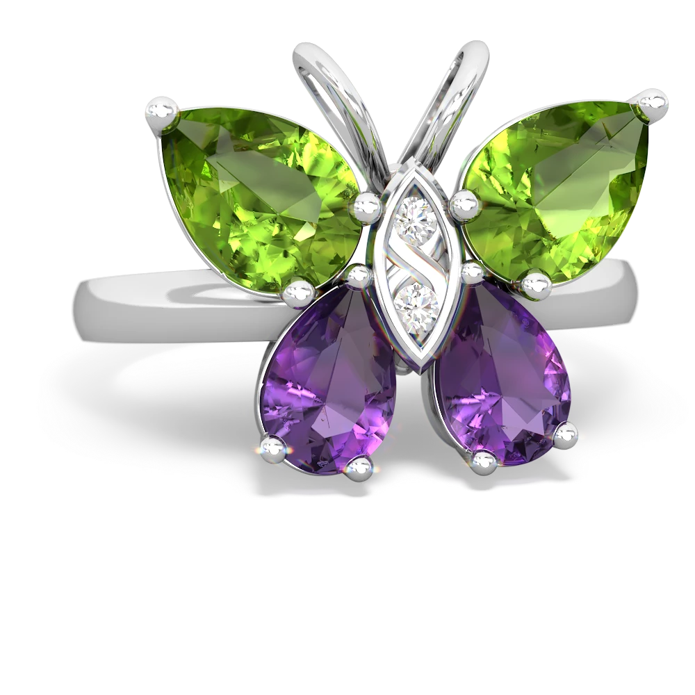 Peridot Butterfly 14K White Gold ring R2215