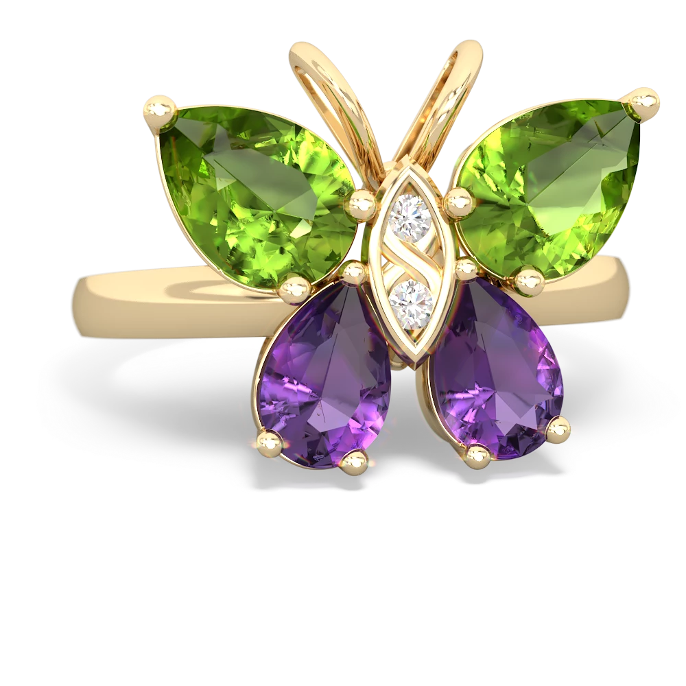 Peridot Butterfly 14K Yellow Gold ring R2215