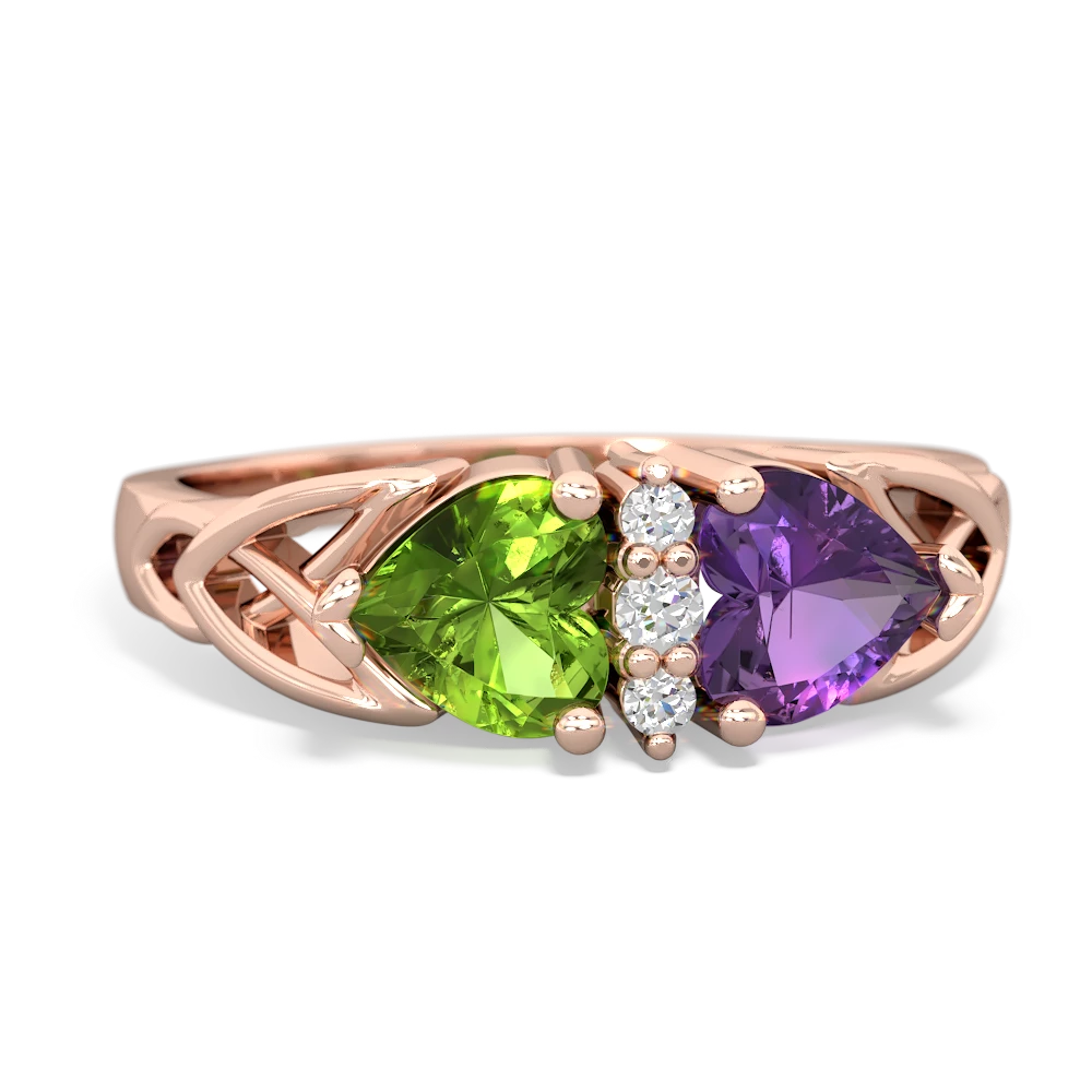 Peridot Celtic Knot Double Heart 14K Rose Gold ring R5040