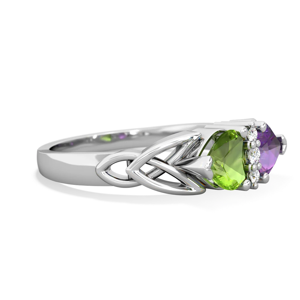 Peridot Celtic Knot Double Heart 14K White Gold ring R5040