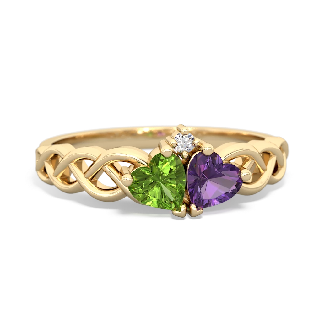 Peridot Heart To Heart Braid 14K Yellow Gold ring R5870