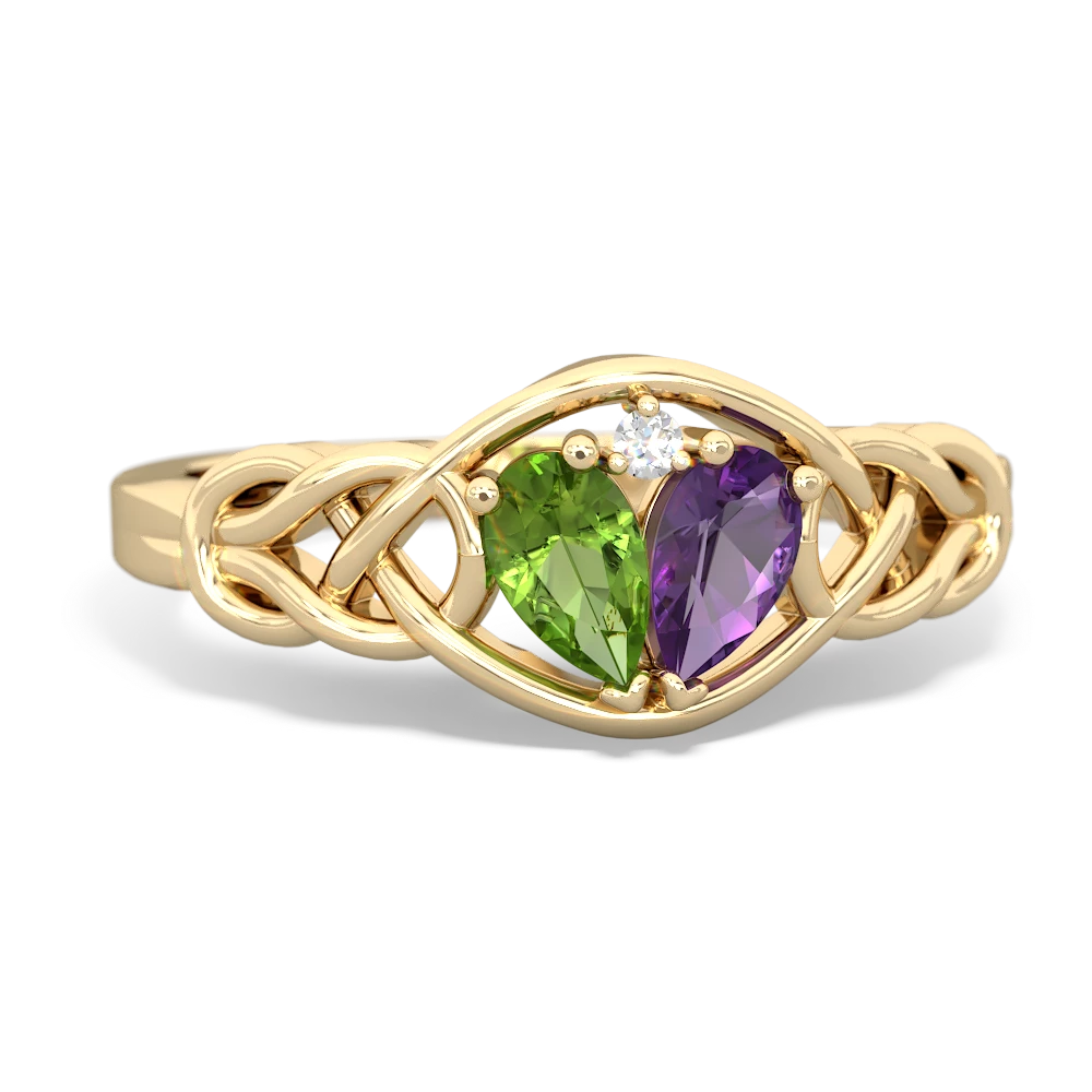 Peridot Celtic Love Knot 14K Yellow Gold ring R5420