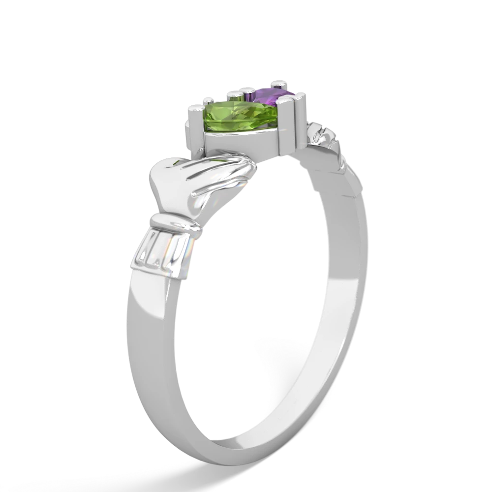 Peridot 'Our Heart' Claddagh 14K White Gold ring R2388