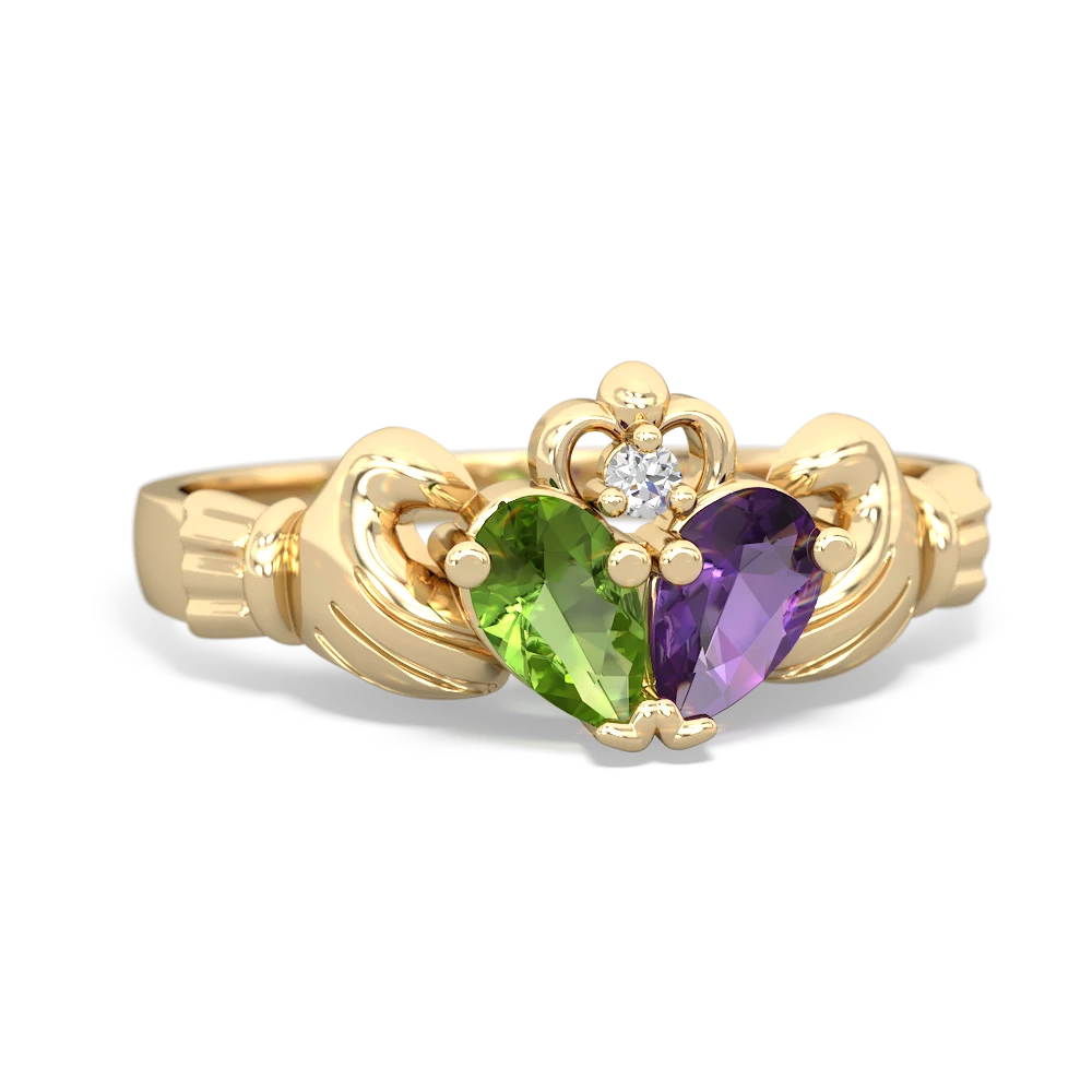 Peridot 'Our Heart' Claddagh 14K Yellow Gold ring R2388